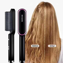 Styler 2-en-1 : peigne chauffant pour lisser et boucler les cheveux, céramique à ions négatifs, brosse lissante, outil de coiffage rapide avec protection anti-brûlure. »
